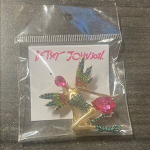 Betsey Johnson Enchanted Fairy Brooch with Pink and Teal Crystals